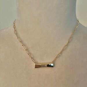 New Marlyn Schiff Francesca Bar Necklace Gold Toned Paperclip Style 16-18 Casual